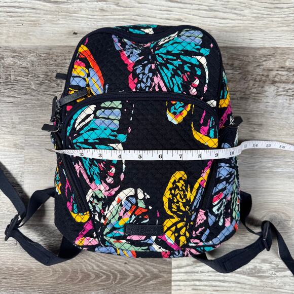 Vera Bradley Quilted Backpack Black Multicolor Butterfly Print Medium Size - Picture 8 of 9